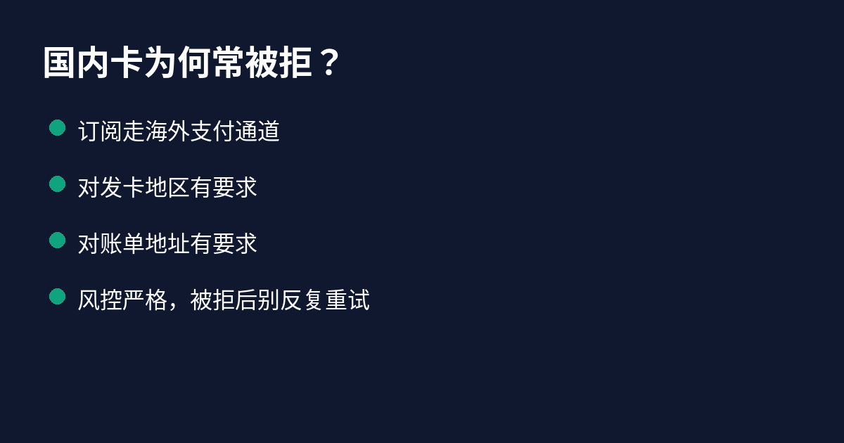 国内银行卡支付ChatGPT订阅被拒原因