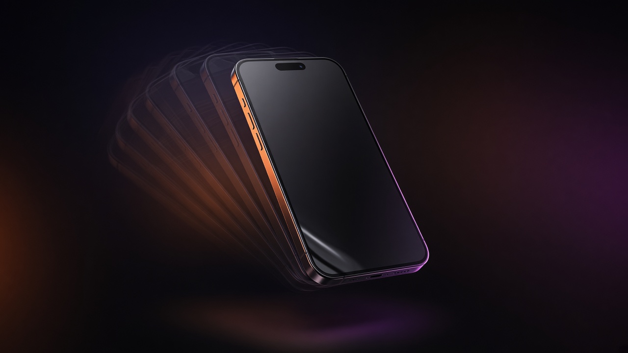 Phone mockup rotating in 3D with a motion trail