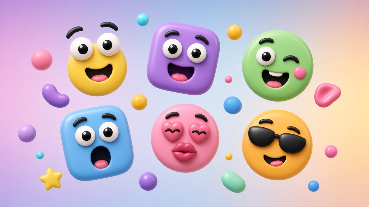 Colorful custom emoji faces assembled from separate parts